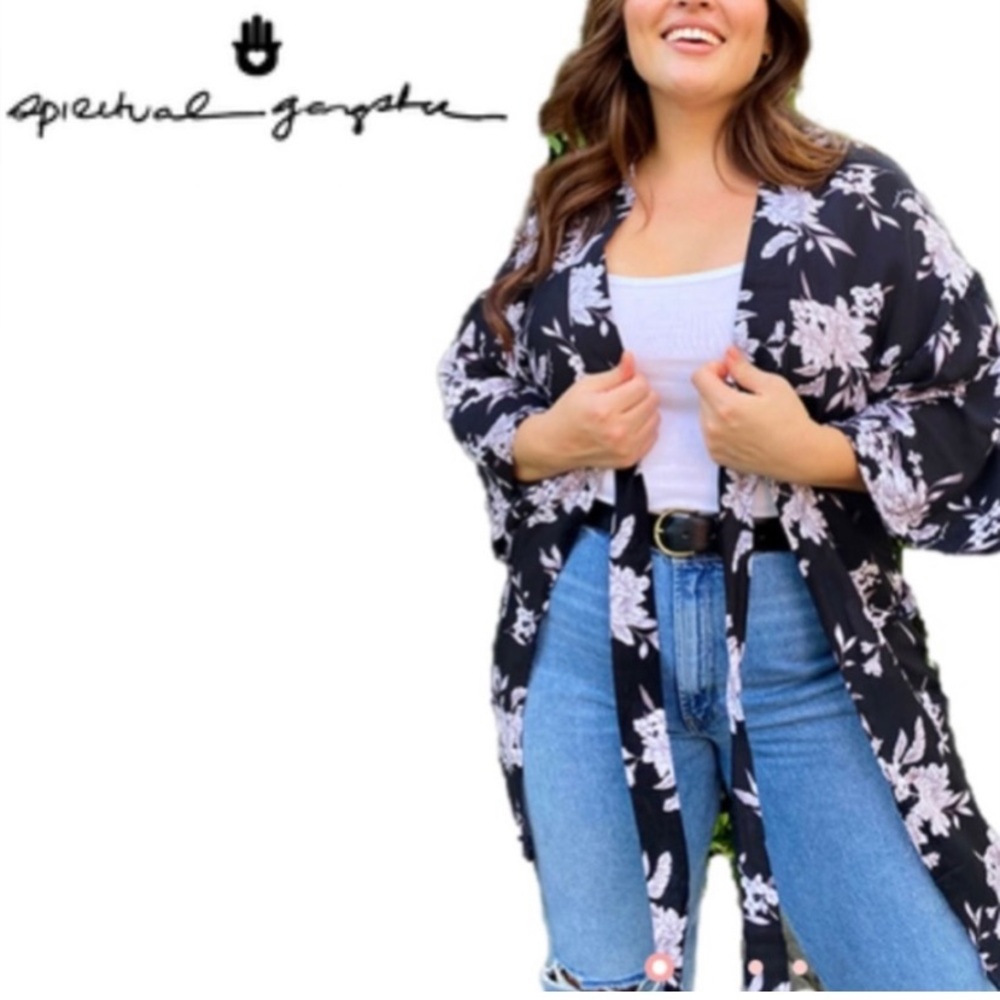 Spiritual Gangster Black & White Floral Maya Kimono, One Size Lightweight/flowy